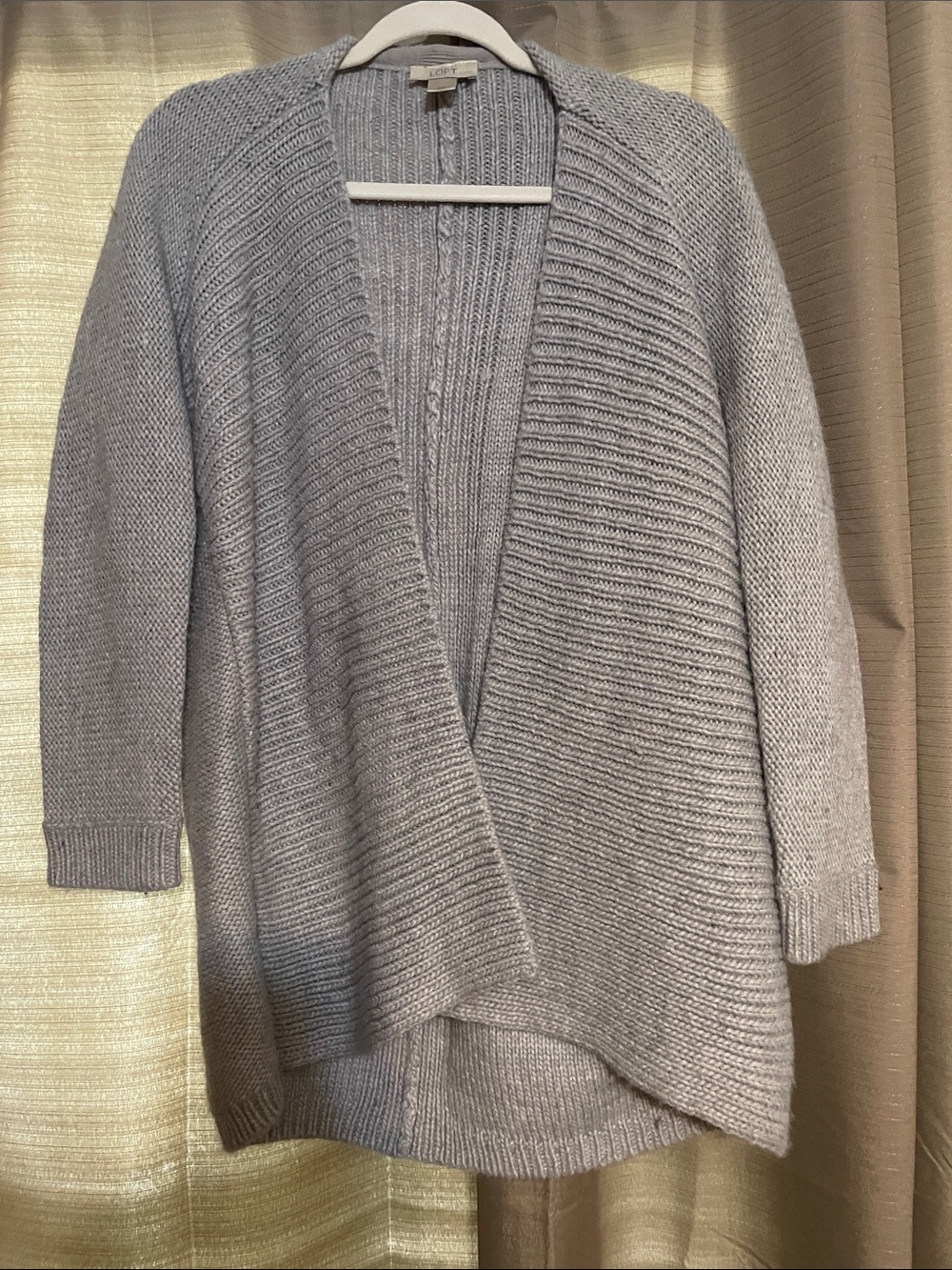 LOFT Gray Open-Front Ribbed Cardigan Sweater